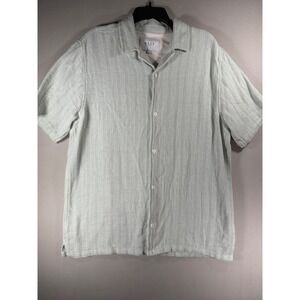 Wear London Mens Herringbone Cotton Short Sleeve Button Down Shirt Sage Green L